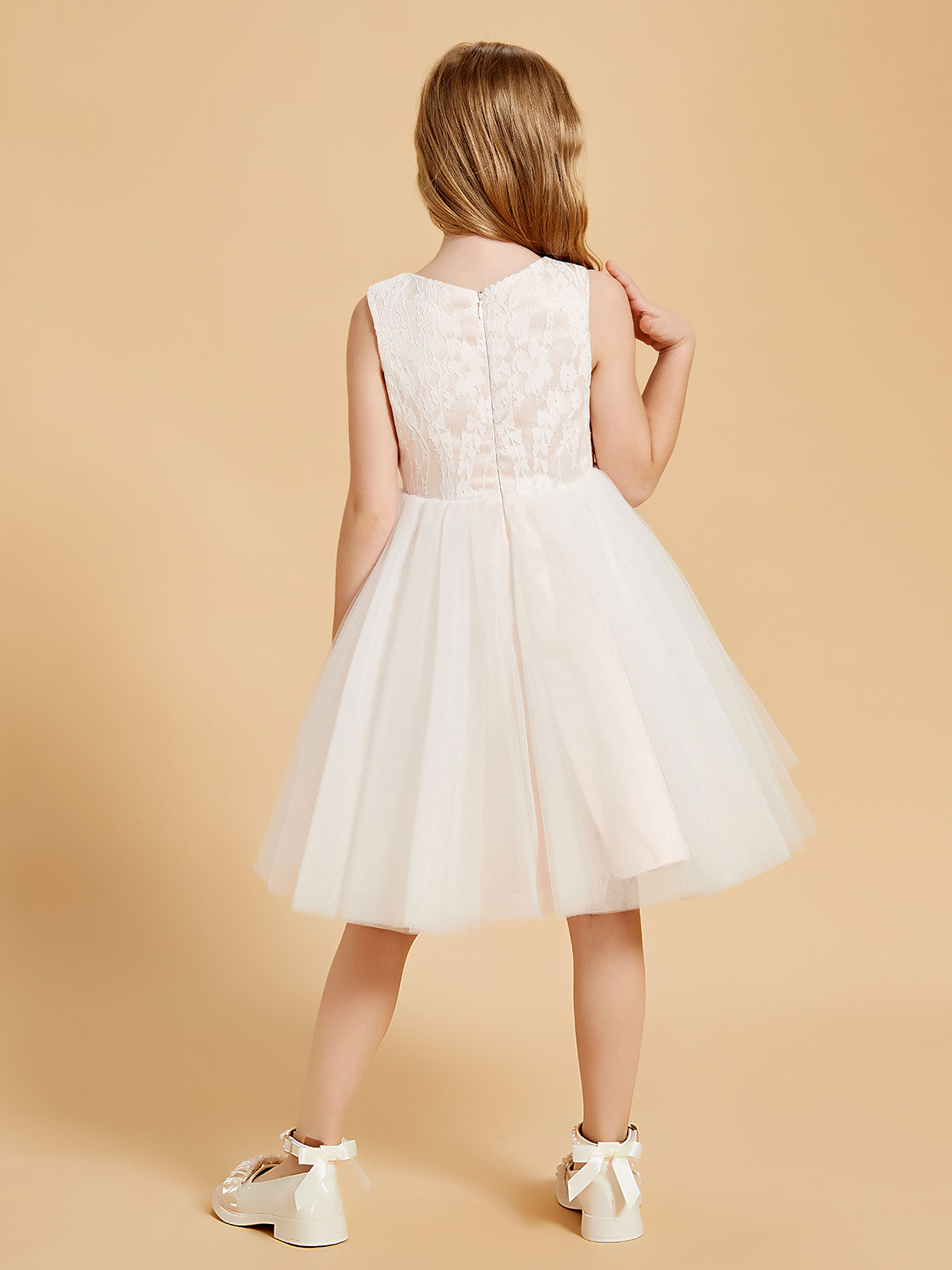 Short Sleeveless Flower Girl Dresses Lace Top Ivory